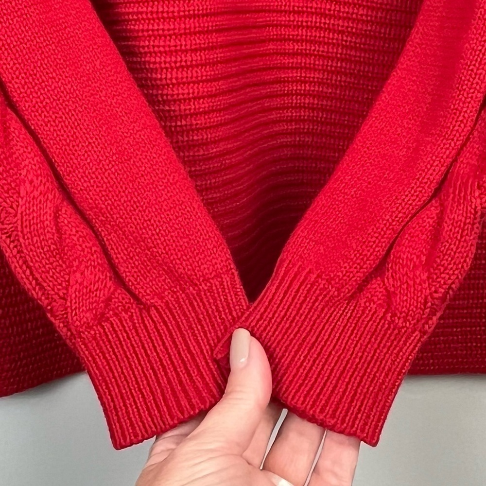 Cabi 3714 red Standout Pullover vneck  ribbed w/cable knit detail sweater, small - Picture 5 of 10